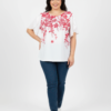 Plus Size Floral Flutter-Sleeve Knit Top – Blue