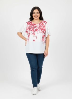 Plus Size Floral Flutter-Sleeve Knit Top – Blue