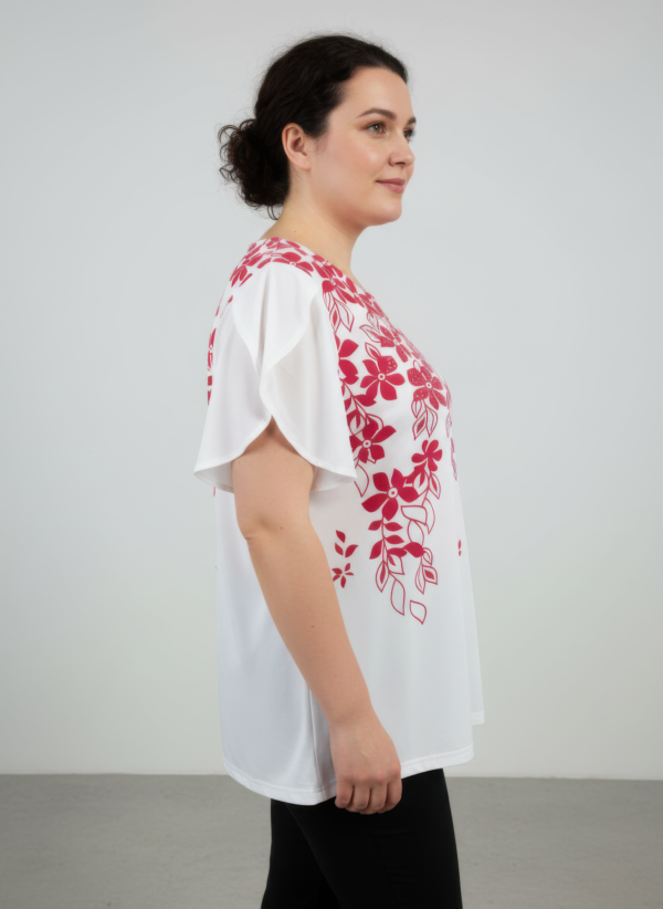 Plus Size Floral Flutter-Sleeve Knit Top – Blue