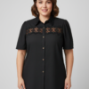 Lace-Panel Button-Front Blouse – Collared Plus Size