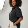 Lace-Panel Button-Front Blouse – Collared Plus Size