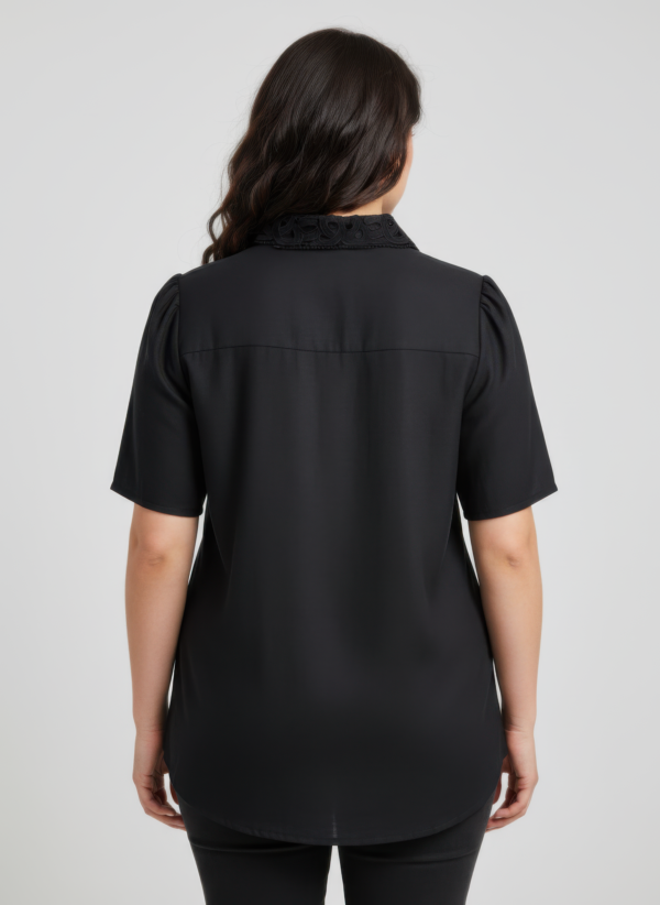Lace-Panel Button-Front Blouse – Collared Plus Size