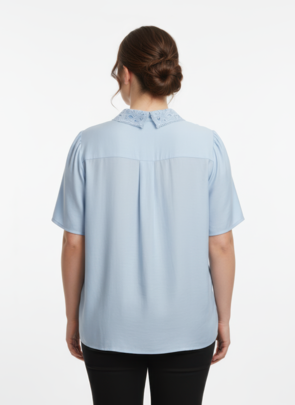 Plus Size Lace-Collar Flutter Sleeve Top with Button Placket