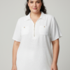 Zip-Front Collared Utility Knit Top – Dual Chest Pockets, Plus Size
