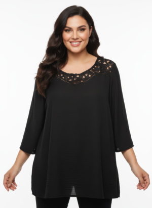 Lace Yoke Bell Sleeve Knit Tunic – Plus Size