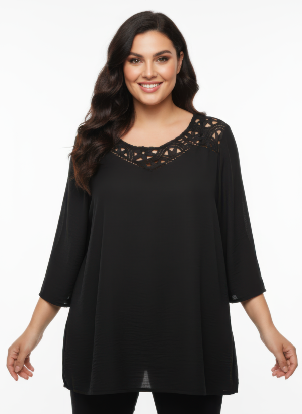 Lace Yoke Bell Sleeve Knit Tunic – Plus Size