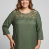 Lace Yoke Knit Top – Three-Quarter Sleeve (Plus Size)