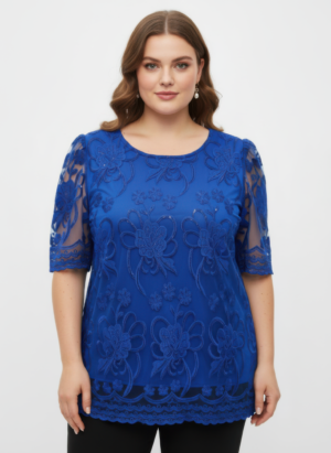 Plus Size Embroidered Lace Overlay Top