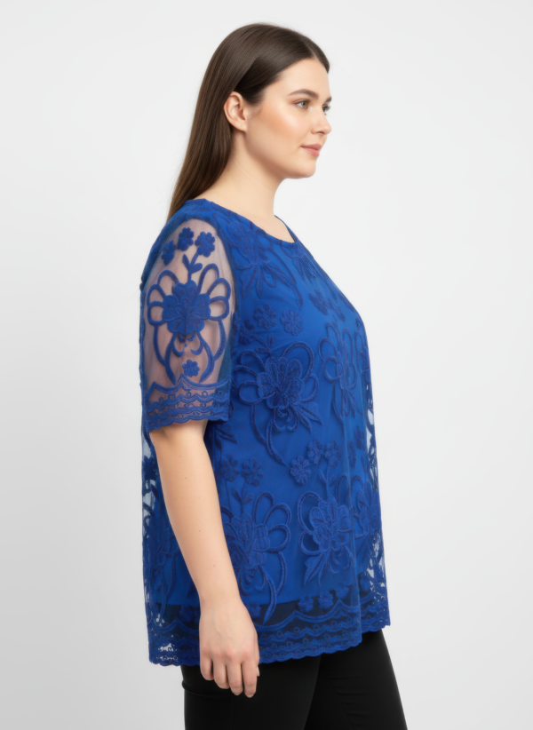 Plus Size Embroidered Lace Overlay Top