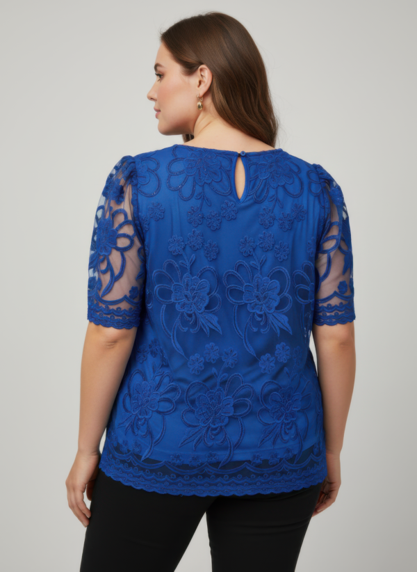 Plus Size Embroidered Lace Overlay Top