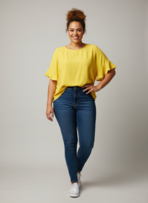 Textured Short-Sleeve Top with Double Ruffle – Plus Size