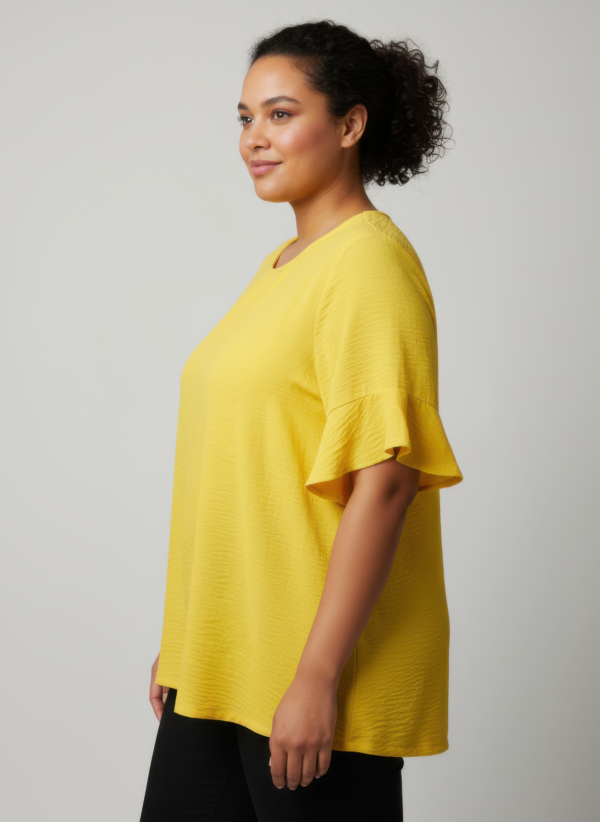 Textured Short-Sleeve Top with Double Ruffle – Plus Size