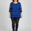 Floral Lace Sleeve Blouse with Scalloped Hem – Plus Size