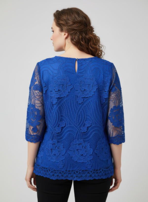 Floral Lace Sleeve Blouse with Scalloped Hem – Plus Size