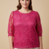 Floral Lace Sleeve Blouse with Scalloped Hem – Plus Size