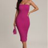 Strapless Bodycon Midi Dress – Rayon-Blend Sleek Silhouette