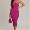 Strapless Bodycon Midi Dress – Rayon-Blend Sleek Silhouette