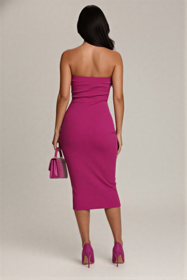 Strapless Bodycon Midi Dress – Rayon-Blend Sleek Silhouette