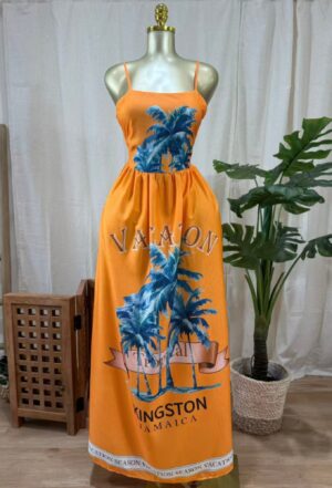 Kingston Palms Palm-Print Maxi Dress with Spaghetti Straps