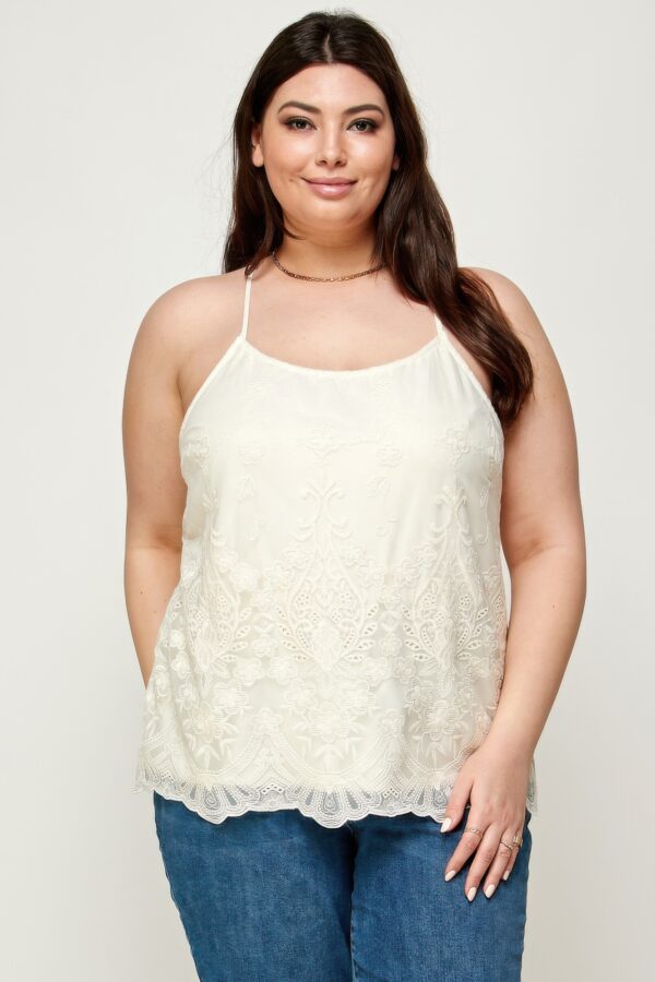Plus Size Embroidered Mesh T-Back Cami – Flowy