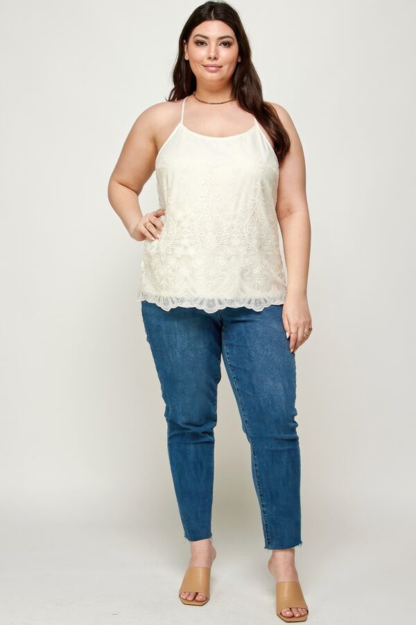 Plus Size Embroidered Mesh T-Back Cami – Flowy