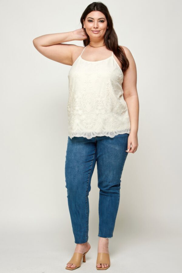 Plus Size Embroidered Mesh T-Back Cami – Flowy