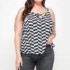 Plus-Size Chevron Geometric Tank with Double Spaghetti Straps