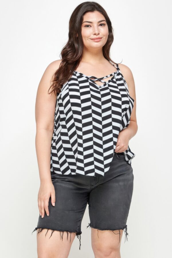 Plus-Size Chevron Geometric Tank with Double Spaghetti Straps