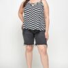 Plus-Size Chevron Geometric Tank with Double Spaghetti Straps