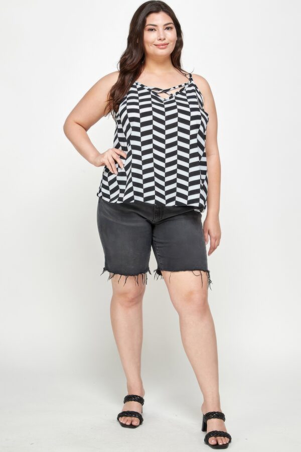 Plus-Size Chevron Geometric Tank with Double Spaghetti Straps