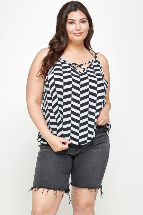 Plus-Size Chevron Geometric Tank with Double Spaghetti Straps