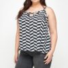 Plus-Size Chevron Geometric Tank with Double Spaghetti Straps