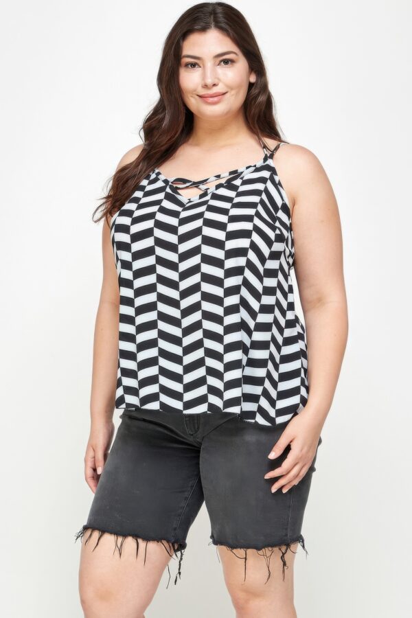 Plus-Size Chevron Geometric Tank with Double Spaghetti Straps