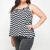 Plus-Size Chevron Geometric Tank with Double Spaghetti Straps