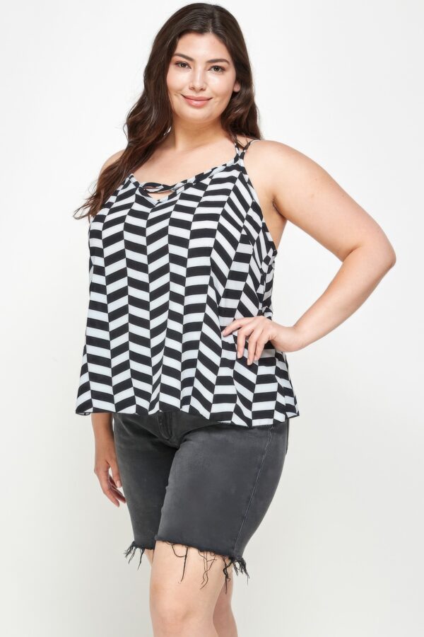 Plus-Size Chevron Geometric Tank with Double Spaghetti Straps