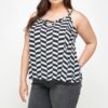Plus-Size Chevron Geometric Tank with Double Spaghetti Straps
