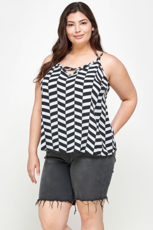 Plus-Size Chevron Geometric Tank with Double Spaghetti Straps