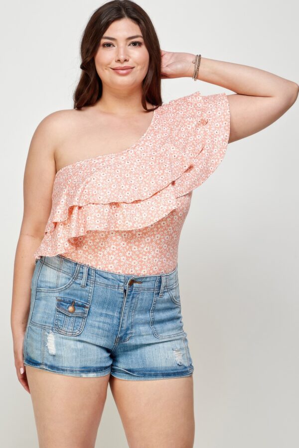 Ditsy Floral One-Shoulder Bodysuit – Plus Size
