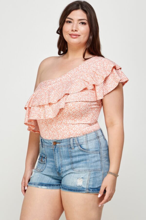 Ditsy Floral One-Shoulder Bodysuit – Plus Size