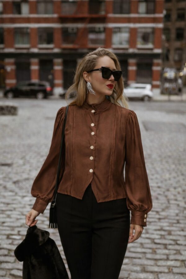 Plus Size Textured Wrap Top with Tie-Neck & Ruffle Sleeves