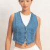 Cropped V-Neck Denim Vest with Triangle Hem