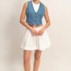 Cropped V-Neck Denim Vest with Triangle Hem