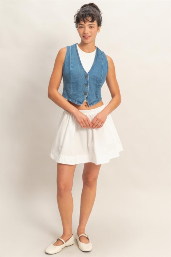 Cropped V-Neck Denim Vest with Triangle Hem