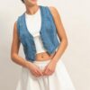 Cropped V-Neck Denim Vest with Triangle Hem