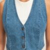 Cropped V-Neck Denim Vest with Triangle Hem