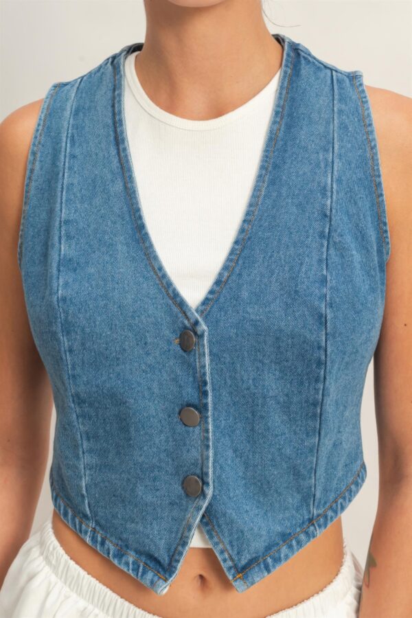 Cropped V-Neck Denim Vest with Triangle Hem