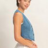 Cropped V-Neck Denim Vest with Triangle Hem