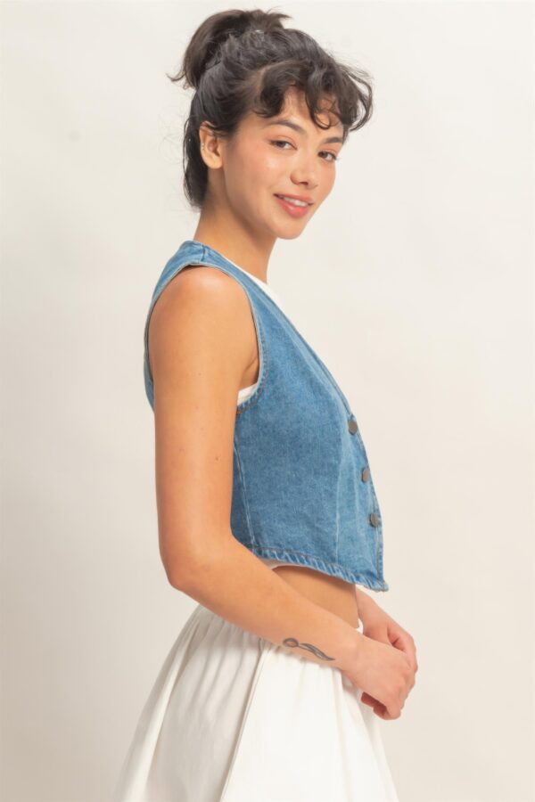 Cropped V-Neck Denim Vest with Triangle Hem