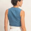 Cropped V-Neck Denim Vest with Triangle Hem