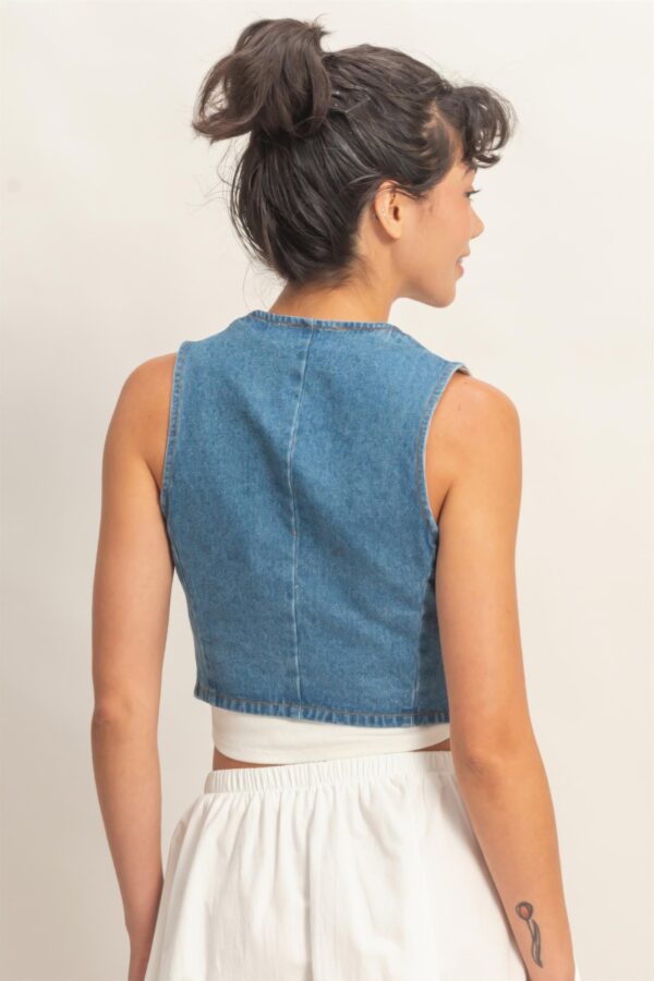 Cropped V-Neck Denim Vest with Triangle Hem